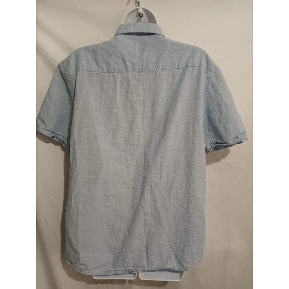 Tenth And Ocean Size L Linen Blend S/S Sky Blue Button Down Shirt Pocket - Picture 5 of 8